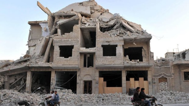 Destroyed buildings in the town of Maarat al-Numan where government airstrikes killed almost 50 people this week.