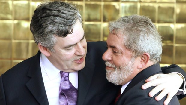 Controversial ... Brazil's President Luiz Inacio Lula da Silva, right, with British Prime Minister Gordon Brown.