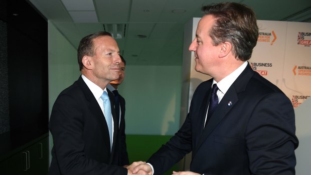 Hosting world leaders: Prime Minister Tony Abbott with British Prime Minister David Cameron at an event in Sydney on Friday ahead of the G-20 meeting in Brisbane.