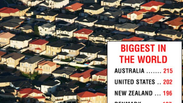 The average size of new homes around the world in square metres.