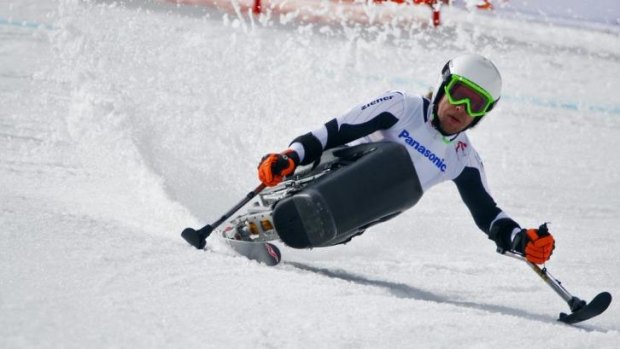 Sit-skier Franz Hanfstingl of Germany races in the downhill event at Sochi.