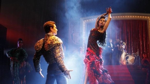 Thomas Lacey and Phoebe Panaretos as Scott and Fran in <i>Strictly Ballroom The Musical</i>
