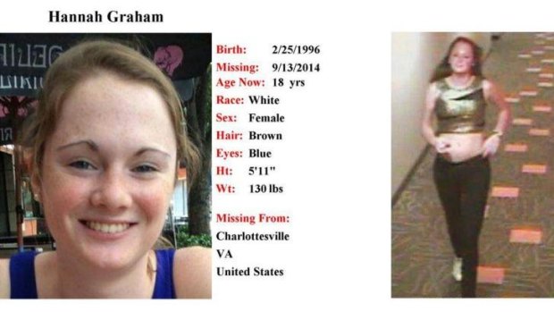 Hannah Graham, 18, a University of Virginia student missing since the weekend, is shown in this missing persons poster released by Charlottesville Police Department in Charlottesville, Virginia.