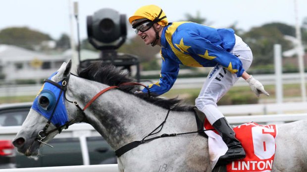 Grey power: Linton wins the Stradbroke, courtesy of a great rails ride by Nick Hall.