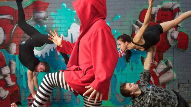 NICA graduates promote their new production inspired by Melbourne street art, (from left) Simon Reynolds, Josie Wardrope, Shannon Vitali (also below) and Gerramy Marsden.
