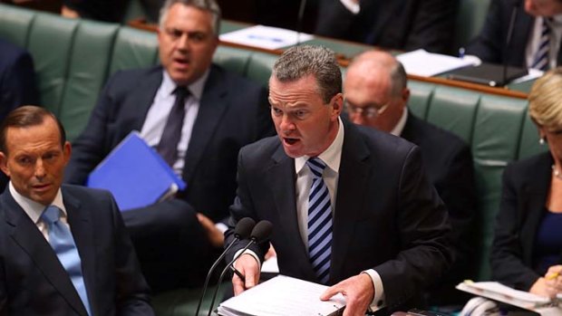 More or less come straight from student politics to the real thing: Education Minister Christopher Pyne during Question Time at Parliament House.