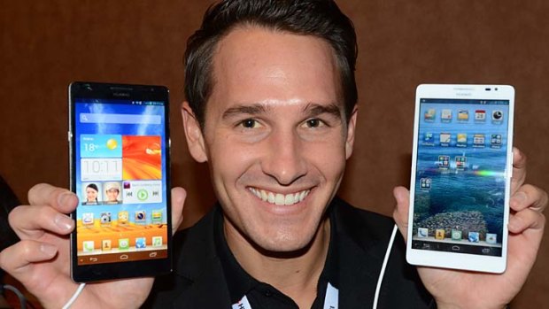 Huawei's Scott Murphy shows off the Ascend Mate.