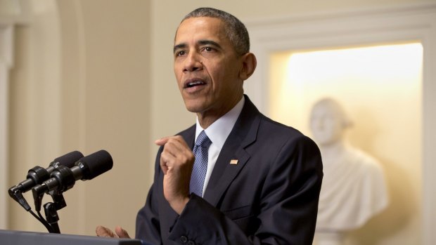 President Barack Obama speaks about the Paris climate agreement from the Cabinet Room of the White House in Washington, 