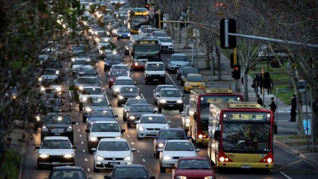 Going nowhere: A very congested Hoddle street at peak hour.