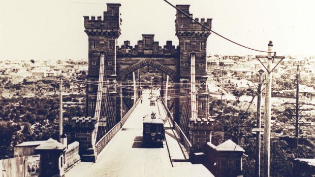 Spanning decades &#8230; the suspension bridge in 1930.