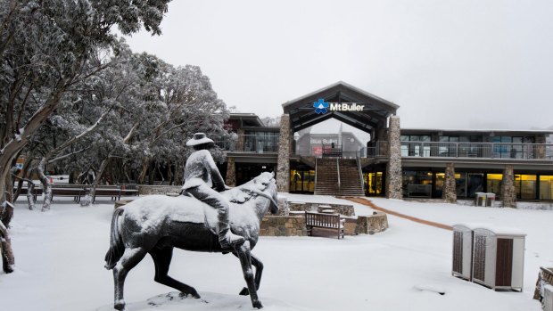 Snow at Mount Buller on Monday morning.