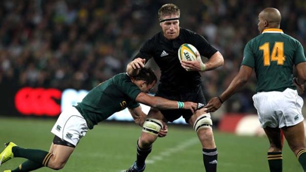Brad Thorn playing for the All Blacks.