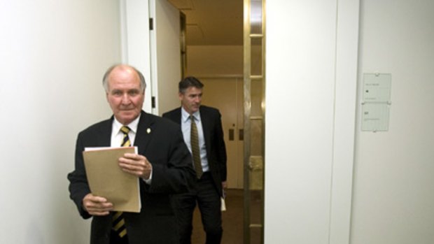 Independent MPs Tony Windsor and Rob Oakeshott leave their historic press conference yesterday.
