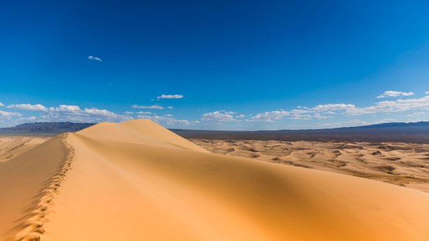 Singing sand dunes in the Mongolian Gobi Desert.