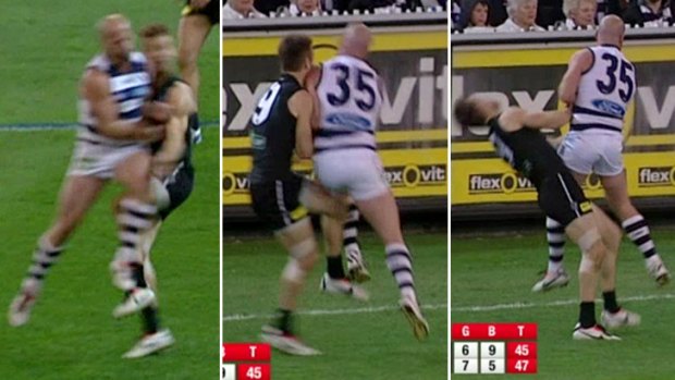 High bump: Paul Chapman could miss Geelong's final against Hawthorn after bumping Port Adelaide's Robbie Gray.