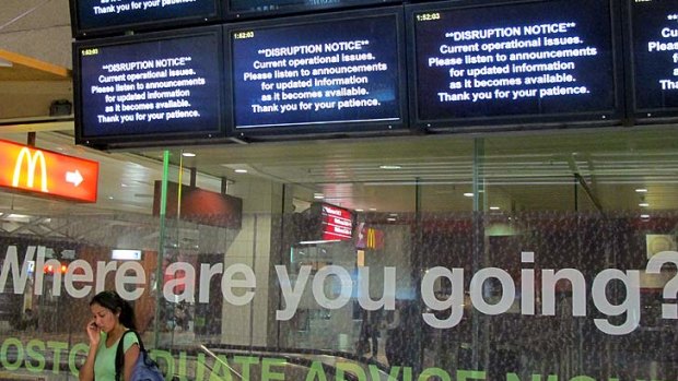 Timetables are replaced by a disrutpion notice at Central Station.