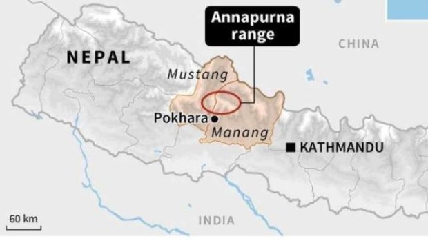 A map shows where the popular hiking trail Annapurna Circuit is located.