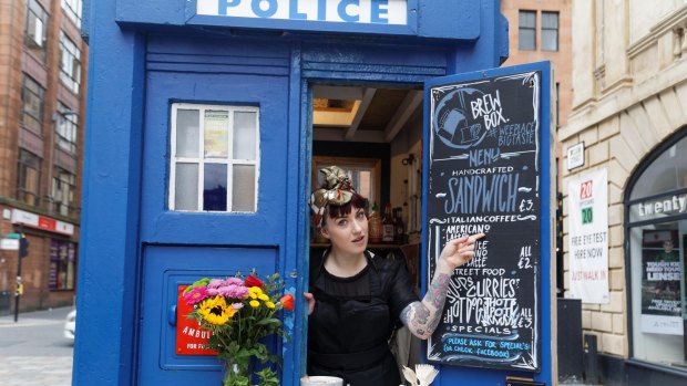 An old police box converted to a sandwich bar in Glasgow.