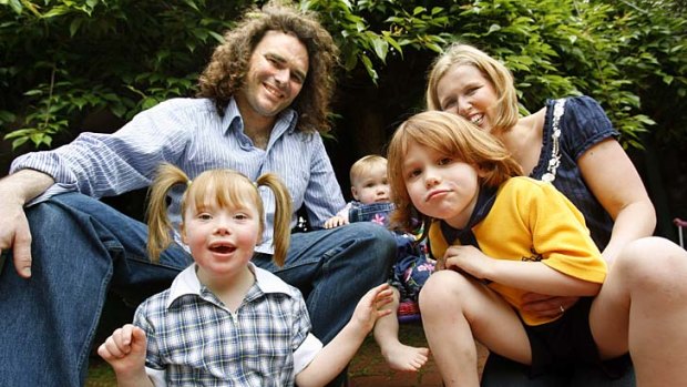 Core strength ... the Deane family in 2008, rear, from left, Joel, Zoe, Kirsten and front, from left, Sophie, who has Down syndrome, and Noah.
