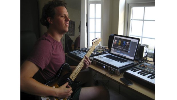 Former St Kilda boy Kieran Jones works hard perfecting catchy tunes in his one-bedroom flat in west London.