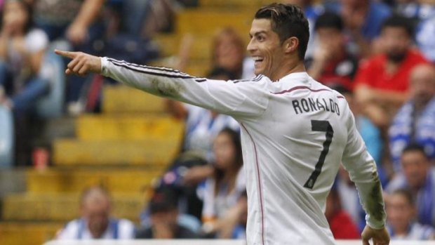Ronaldo celebrates a goal against Deportivo Coruna.