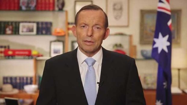 A still from Tony Abbott's video message on the D-Day landings and the trade trip to Europe.