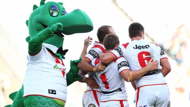 Time to celebrate: St George Illawarra vanquished the Wests Tigers in fine style at ANZ Stadium.