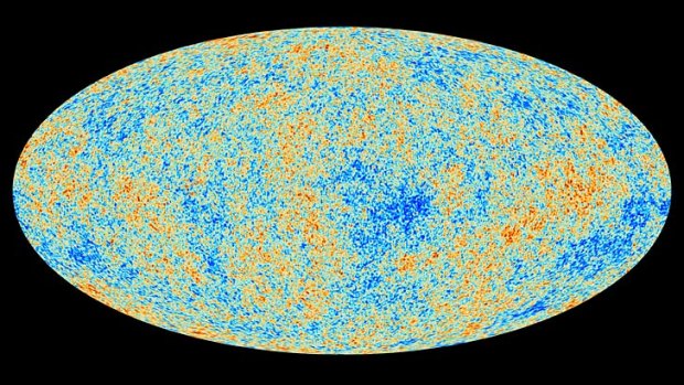 A view of the cosmic microwave background collected by the European Space Agency?s Planck satellite. The heat map of the cosmos was imprinted on the sky when the universe was just 380,000 years old.
