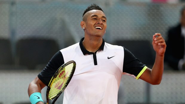 Nick Kyrgios shows his emotions during his three set victory against Roger Federer.