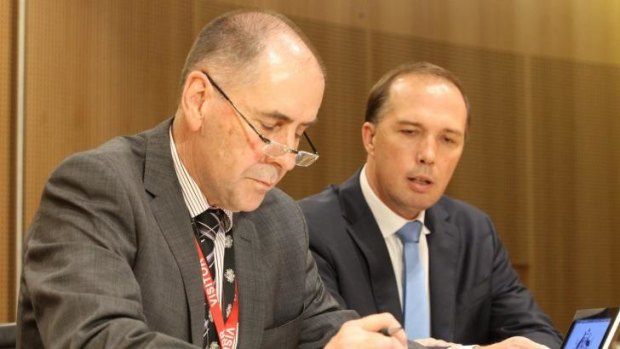 Commonwealth Chief Medical Officer Professor Chris Baggoley, with Health Minister Peter Dutton. 