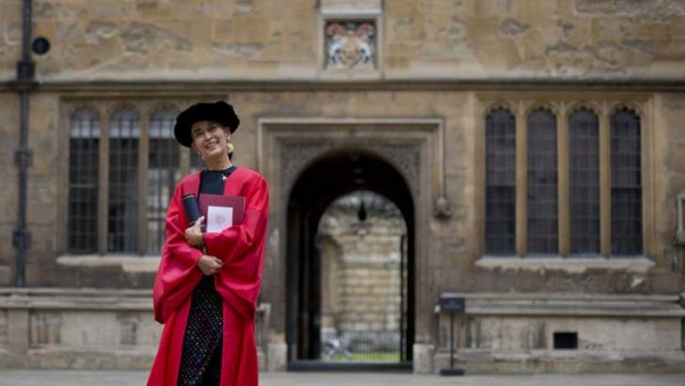 Happy days recalled ... Aung San Suu Kyi at Oxford University with her honorary degree. She is a former student and brought up her family in the city's north.