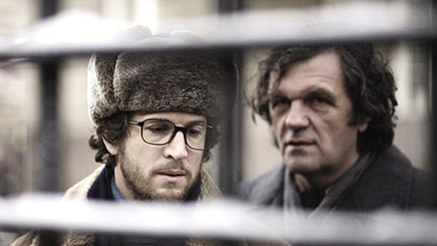 KGB agent Grigoriev Emir Kusturica, right and French engineer Pierre Guillaume Canet in <i>Farewell</i>.