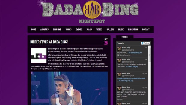 Stripclub boasts about playing host to popstar and bad boy Justin Bieber.