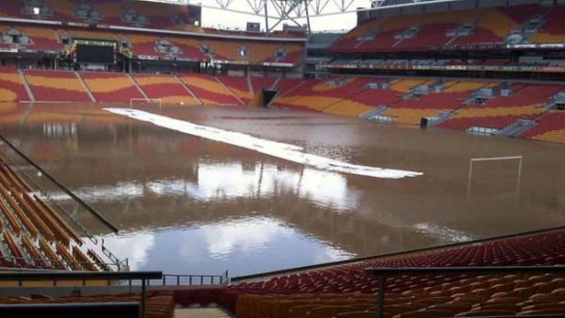 Washed out ... Brisbane's Suncorp Stadium wasn't spared the brunt of the Queensland floods yesterday.