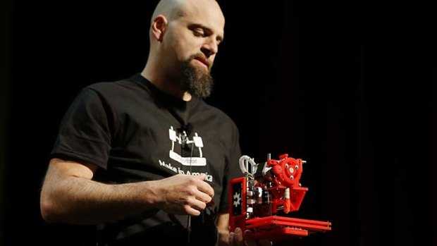 Brook Drum of Printrbot shows of his $US299 portable 3D printer.