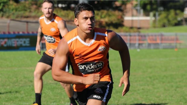 Fighting fit: Elijah Taylor trains with Wests Tigers.