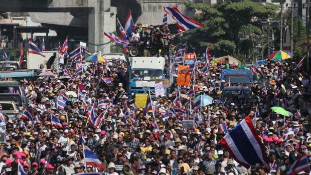 Anti-government protesters rally in Bangkok on Monday.