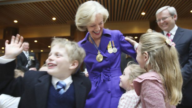 Quentin Bryce shares her delight with family after being sworn in as Governor-General.