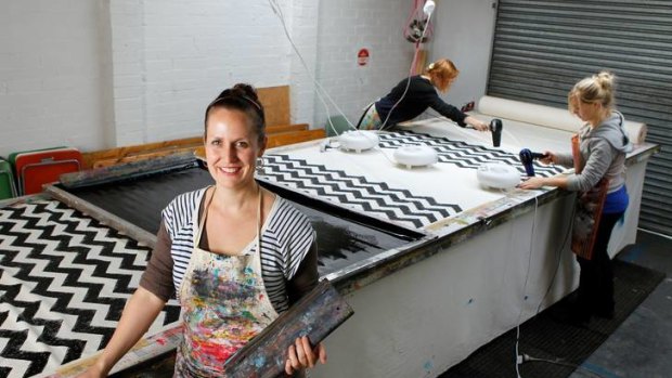 Lara Davies, co-director of Harvest Textiles at her studio in Brunswick.