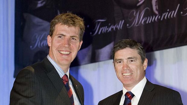 Jim Stynes and Sean Wight at Wight's induction into Melbourne's hall of fame.