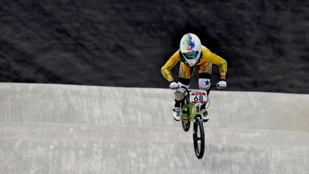 The fastest time going into the semi final ... Australian competitor Caroline Buchanan during the BMX seeding.