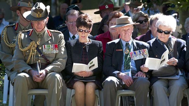 Lest we forget ... the Chief of the Defence Force David Hurley, left, and other VIPs at the memorial yesterday.