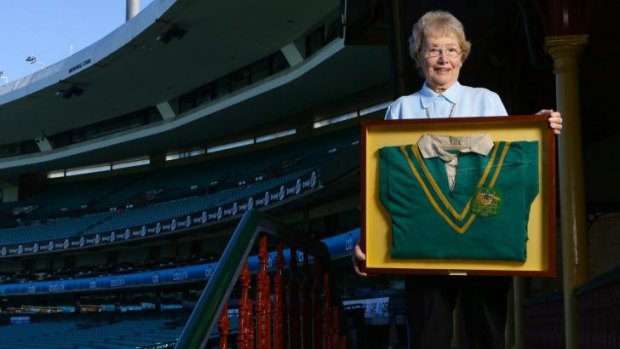 Once in a lifetime opportunity: Joyce Churchill with her late husband Clive's Australian jersey at the SCG.