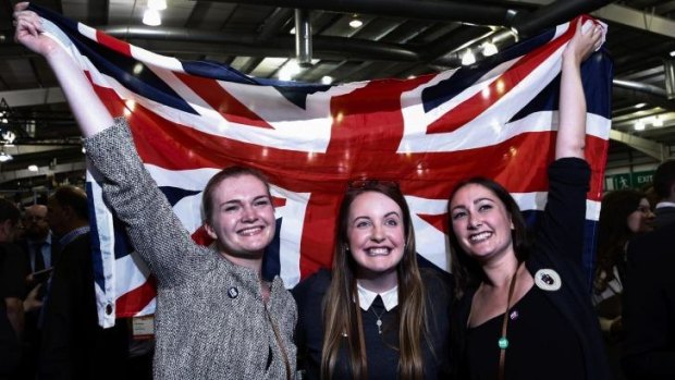 "No" campaigners hold a Union flag as they celebrate the Scottish independence referendum result in Fife.