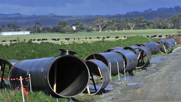 Pipes to the Wonthaggi desalination plant being laid near Lang Lang last year.
