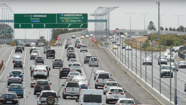 Outbound traffic on the Tullamarine Freeway. 