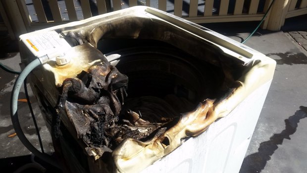 A Samsung washing machine that caught fire after it was repaired at an Avoca Beach home in July.