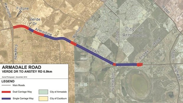 Funding is being sought to make dual carriageway between Verde Drive and Anstey Road on Armadale Road.