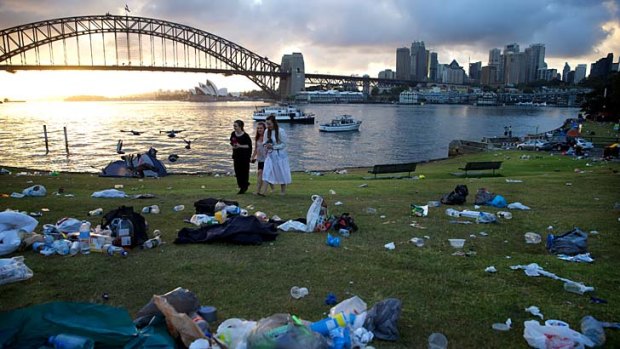 The morning after New Year's Eve celebrations at Blues Point Reserve.
