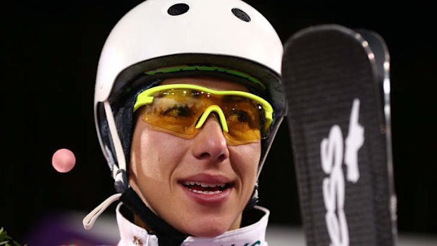 Nerves of steel ... Bronze medalist Lydia Lassila of Australia celebrates after the flower ceremony for the freestyle skiing ladies' aerials finals.